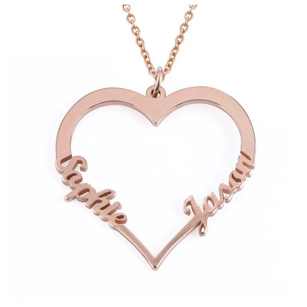 Gold & Silver Personalized Couple Name Heart Necklace - FKJNKLU6154