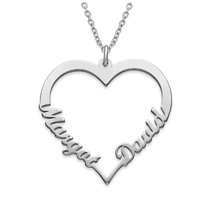 Gold & Silver Personalized Couple Name Heart Necklace - FKJNKLU6154