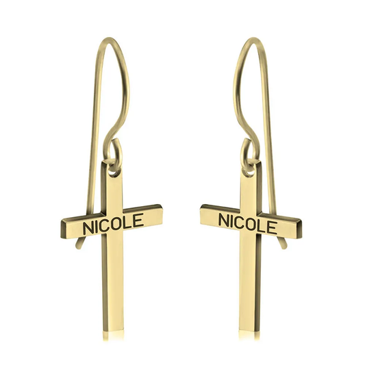 Gold & Silver Personalized Cross Name Earrings - FKJERNU6251