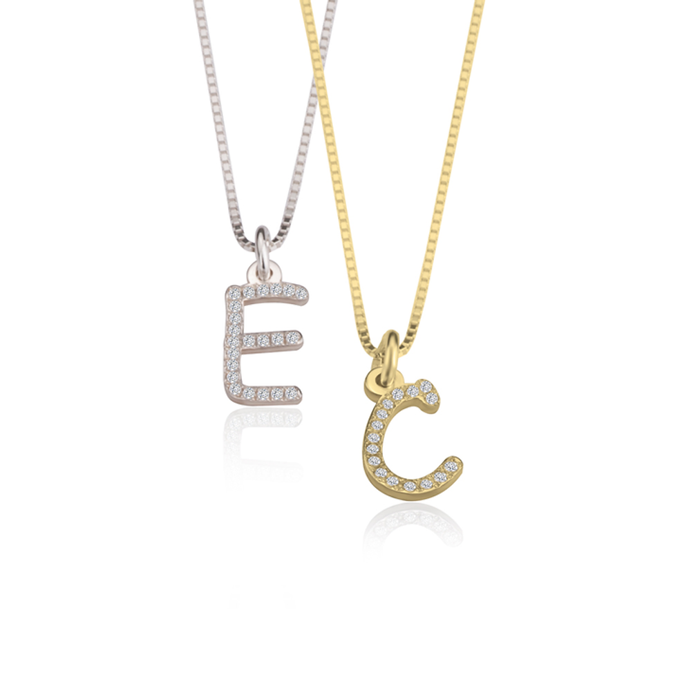 Gold & Silver Personalized Cubic Zirconia Initial Necklace - FKJNKLU6196