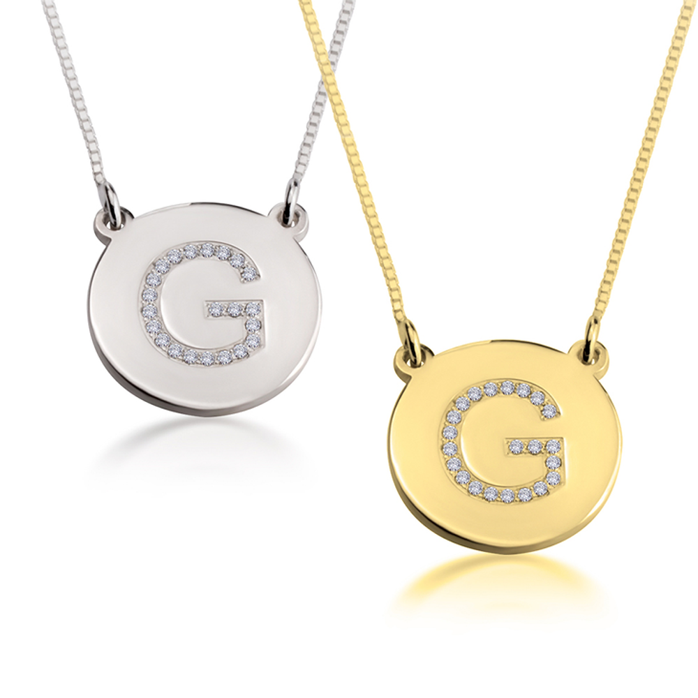 Gold & Silver Personalized Cubic Zirconia Initial Pendant Necklace - FKJNKLU6195