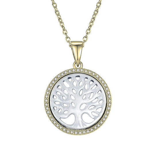 Gold & Silver Personalized Cubic Zirconia Tree of Life Necklace - FKJNKLU6218