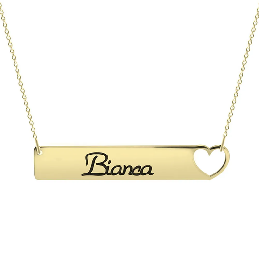 Gold & Silver Personalized Cut Out Heart Bar Necklace - FKJNKLU6179