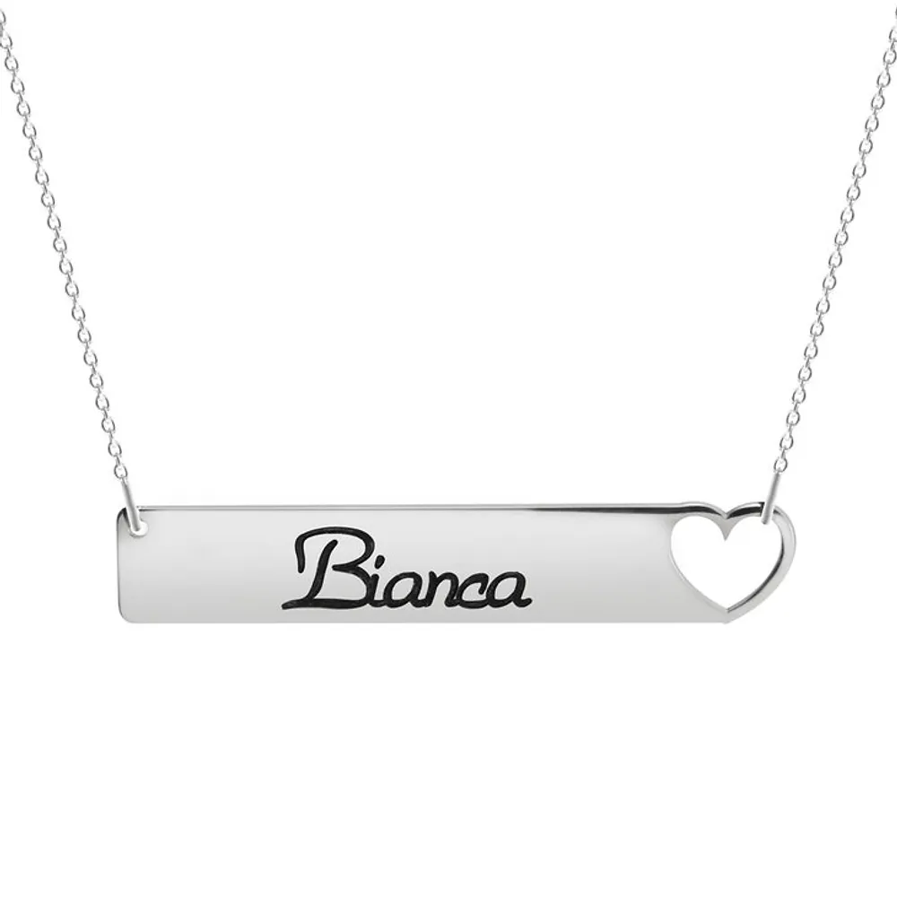 Silver 925 Personalized Cut Out Heart Bar Necklace - FKJNKLSLU6179