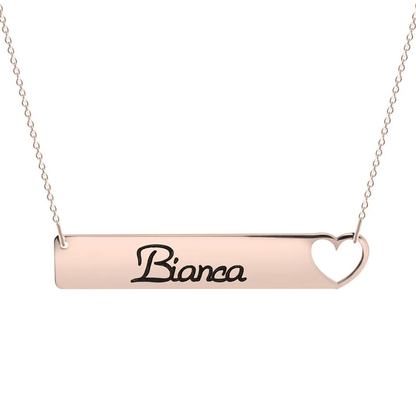 Silver 925 Personalized Cut Out Heart Bar Necklace - FKJNKLSLU6179
