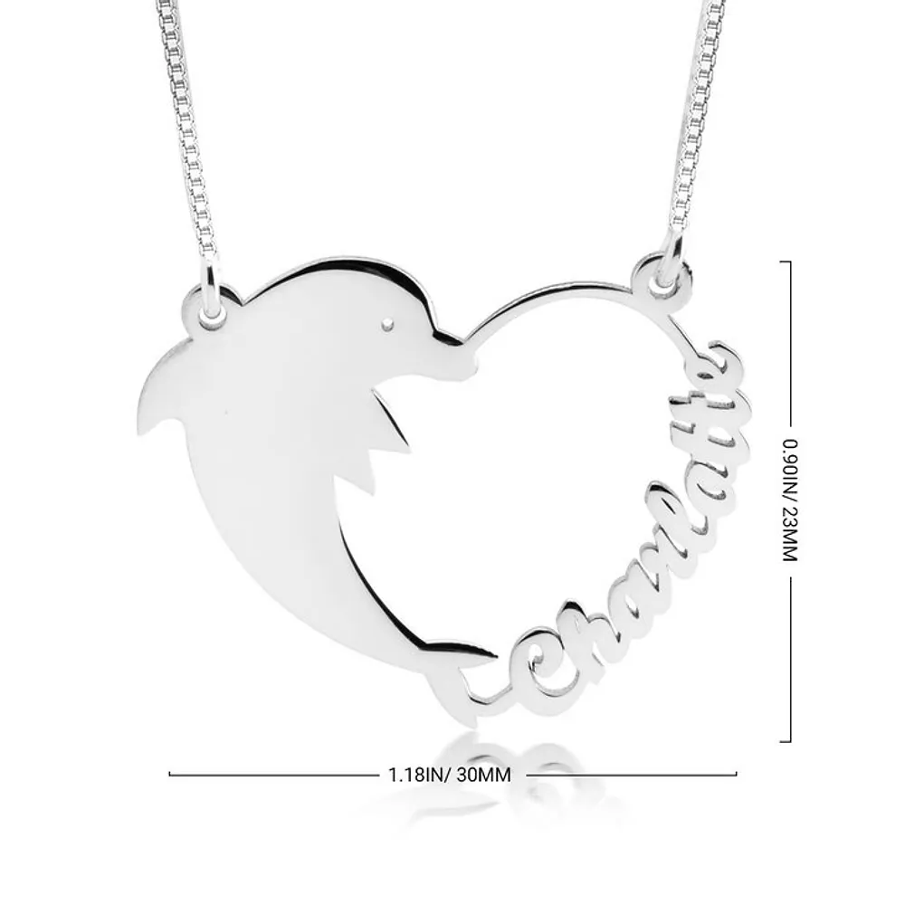 Silver 925 Personalized Dolphin Heart Necklace - FKJNKLSLU6182