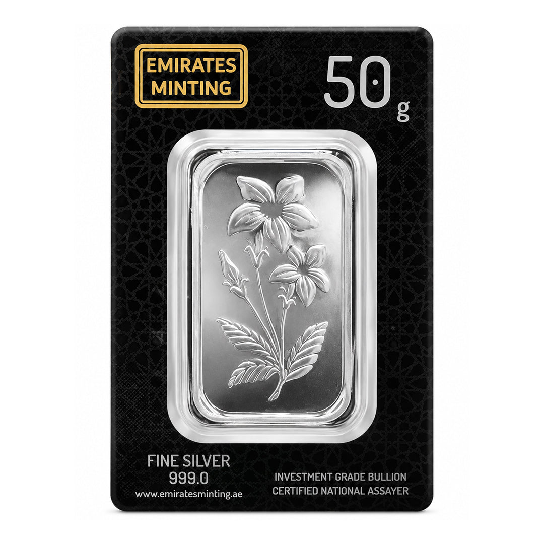 Emirates Minting 50 Grams Flower Silver Bar 999.0 Purity - FKJGBRSL6839