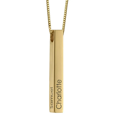 Gold & Silver Personalized Engraved 3D Bar Pendant Necklace - FKJNKLU6170