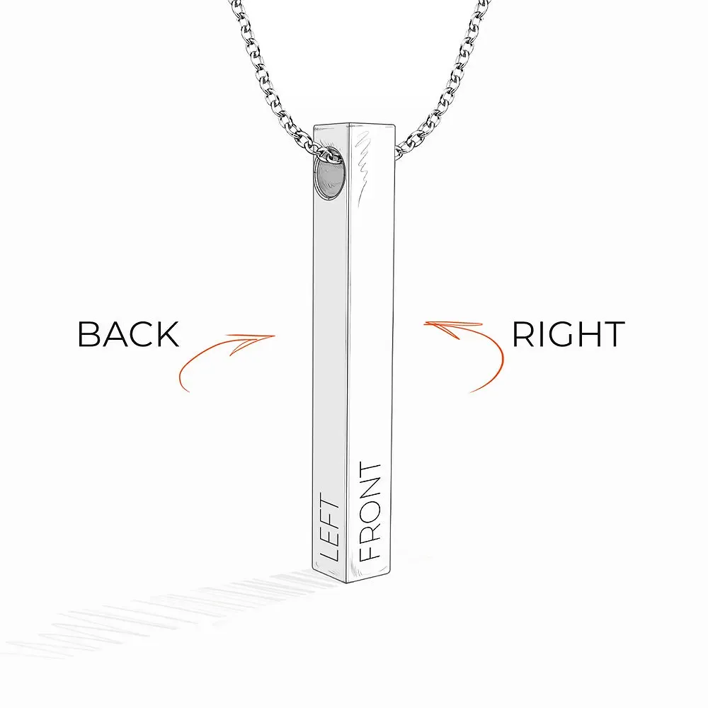 Gold & Silver Personalized Engraved 3D Bar Pendant Necklace - FKJNKLU6170