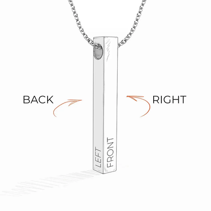 Gold & Silver Personalized Engraved 3D Bar Pendant Necklace - FKJNKLU6170