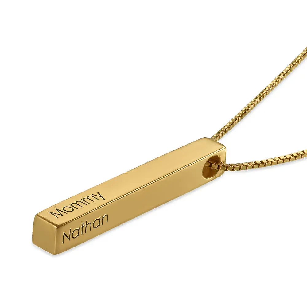 Gold & Silver Personalized Engraved 3D Bar Pendant Necklace - FKJNKLU6170