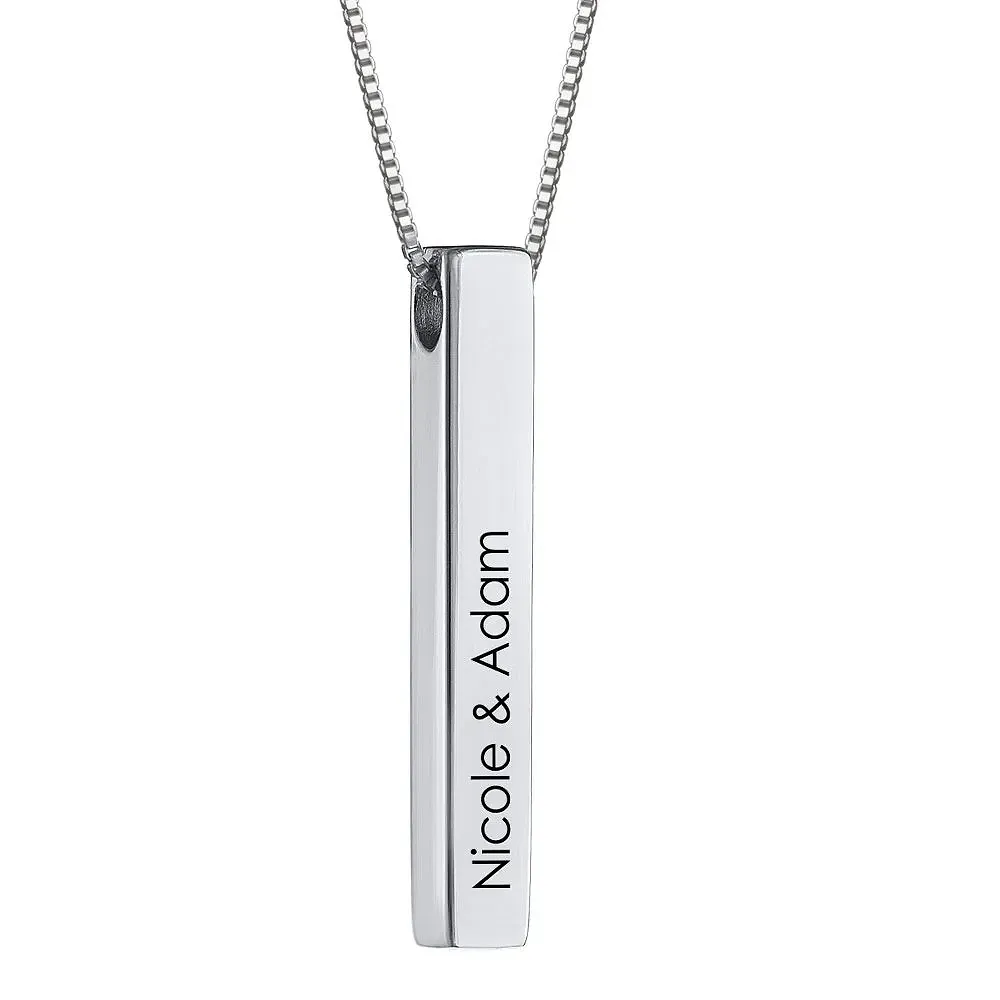 Gold & Silver Personalized Engraved 3D Bar Pendant Necklace - FKJNKLU6170