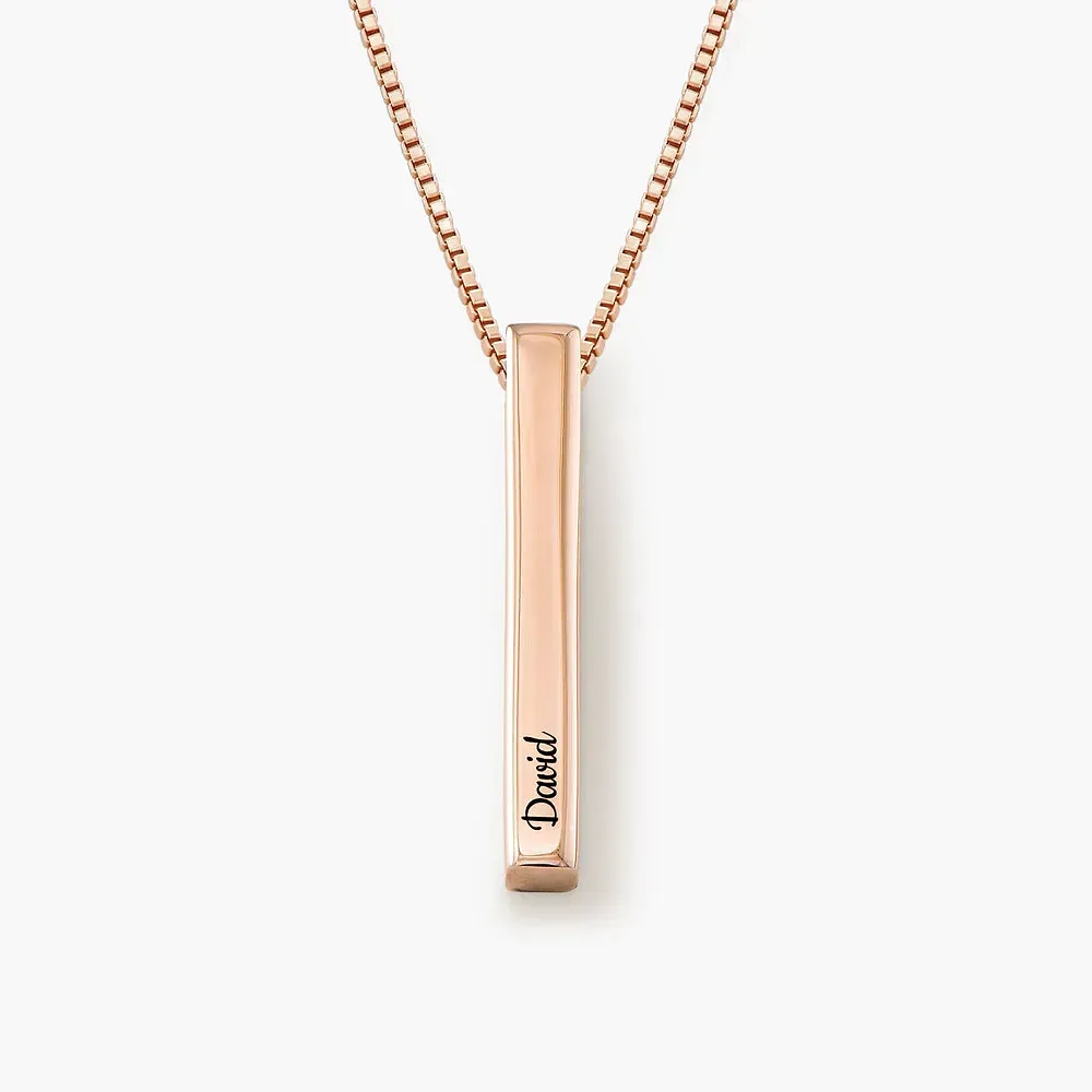 Gold & Silver Personalized Engraved 3D Bar Pendant Necklace - FKJNKLU6170