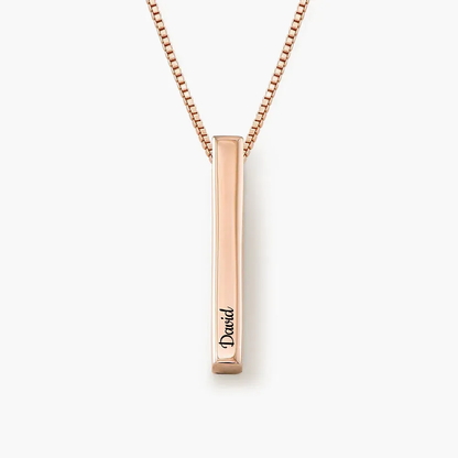 Gold & Silver Personalized Engraved 3D Bar Pendant Necklace - FKJNKLU6170