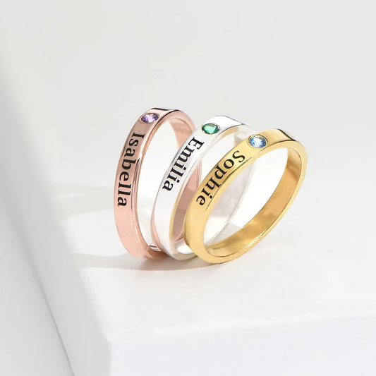 Gold & Silver Personalized Engraved Birthstone Name Ring - FKJRNU6227