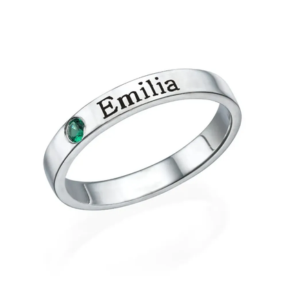 Silver 925 Personalized Engraved Birthstone Name Ring - FKJRNSLU6227