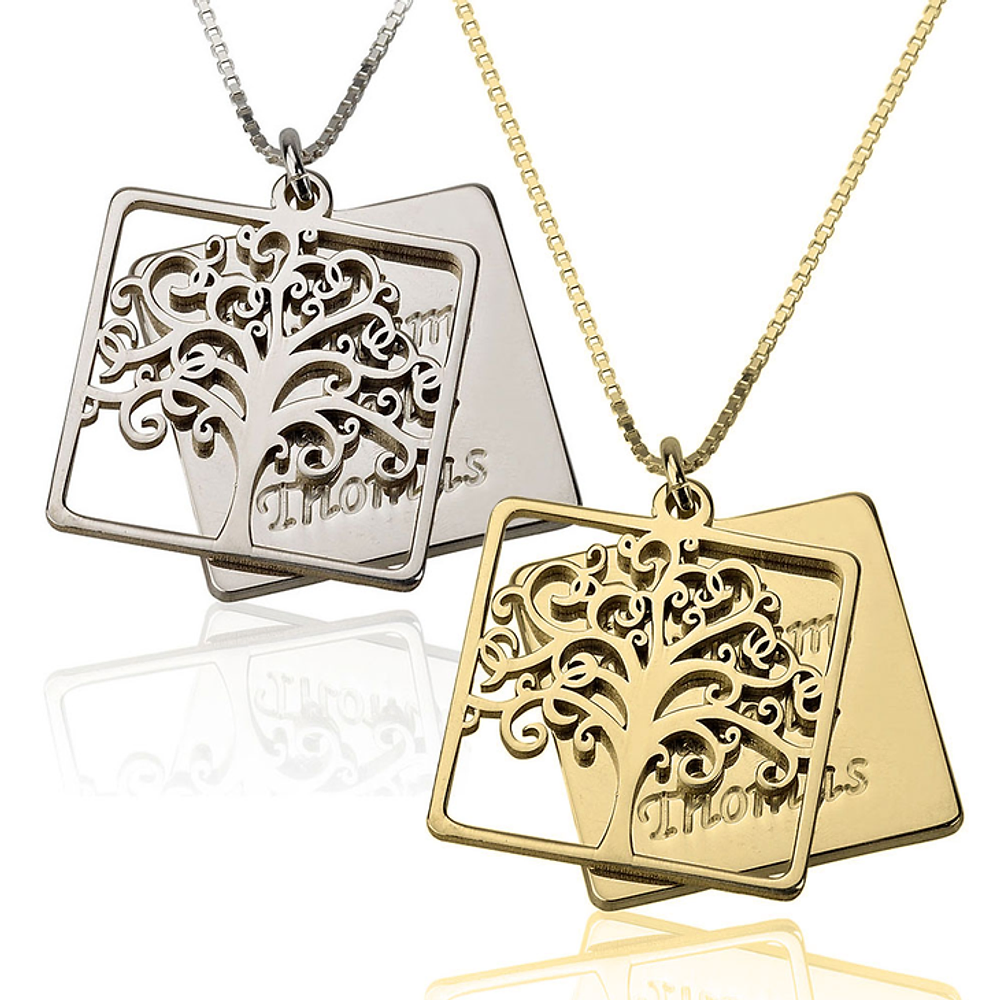 Gold & Silver Personalized Engraved Family Tree Necklace - FKJNKLU6205