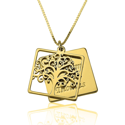 Gold & Silver Personalized Engraved Family Tree Necklace - FKJNKLU6205