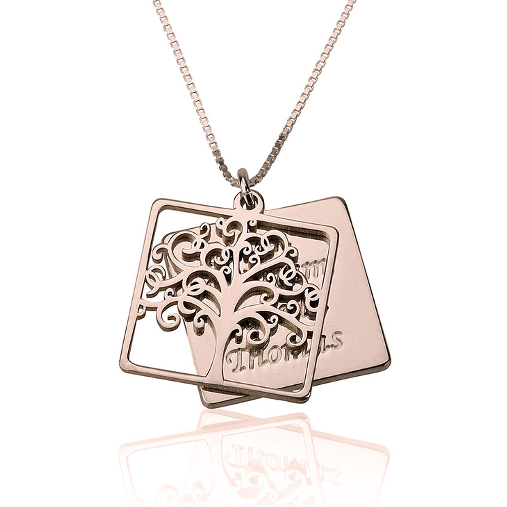 Gold & Silver Personalized Engraved Family Tree Necklace - FKJNKLU6205