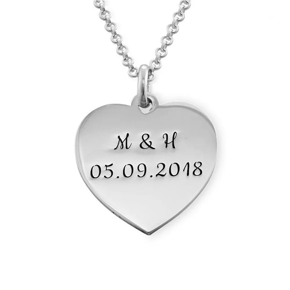 Silver 925 Personalized Engraved Heart Necklace - FKJNKLSLU6153