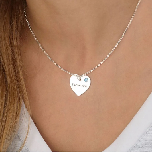 Gold & Silver Personalized Engraved Heart with Birthstone Necklace - FKJNKLU6158