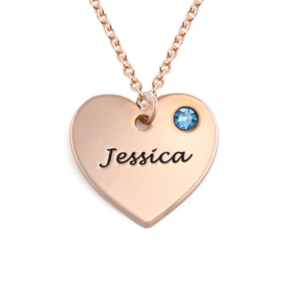 Silver 925 Personalized Engraved Heart with Birthstone Necklace - FKJNKLSLU6158
