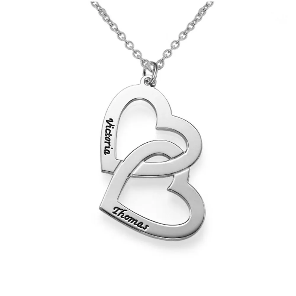 Silver 925 Personalized Engraved Heart in Heart Necklace - FKJNKLSLU6175