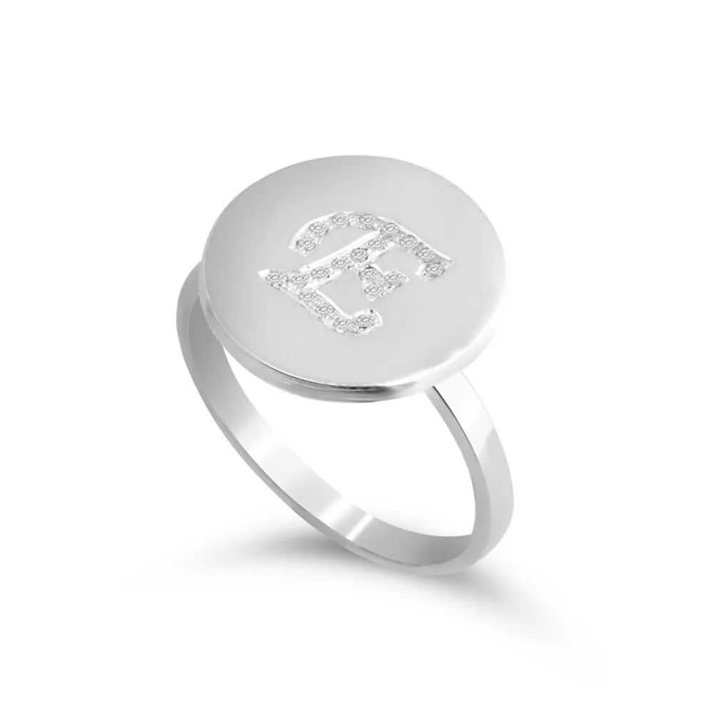 Gold & Silver Personalized Engraved Initial Round Ring with Cubic Zirconia - FKJRNU6243