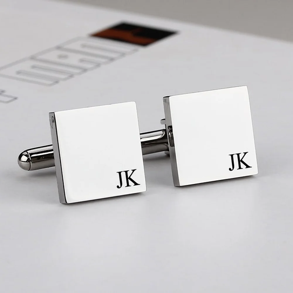 Silver 925 Personalised Engraved Square Shape Cufflink - FKJCFLSLU6280