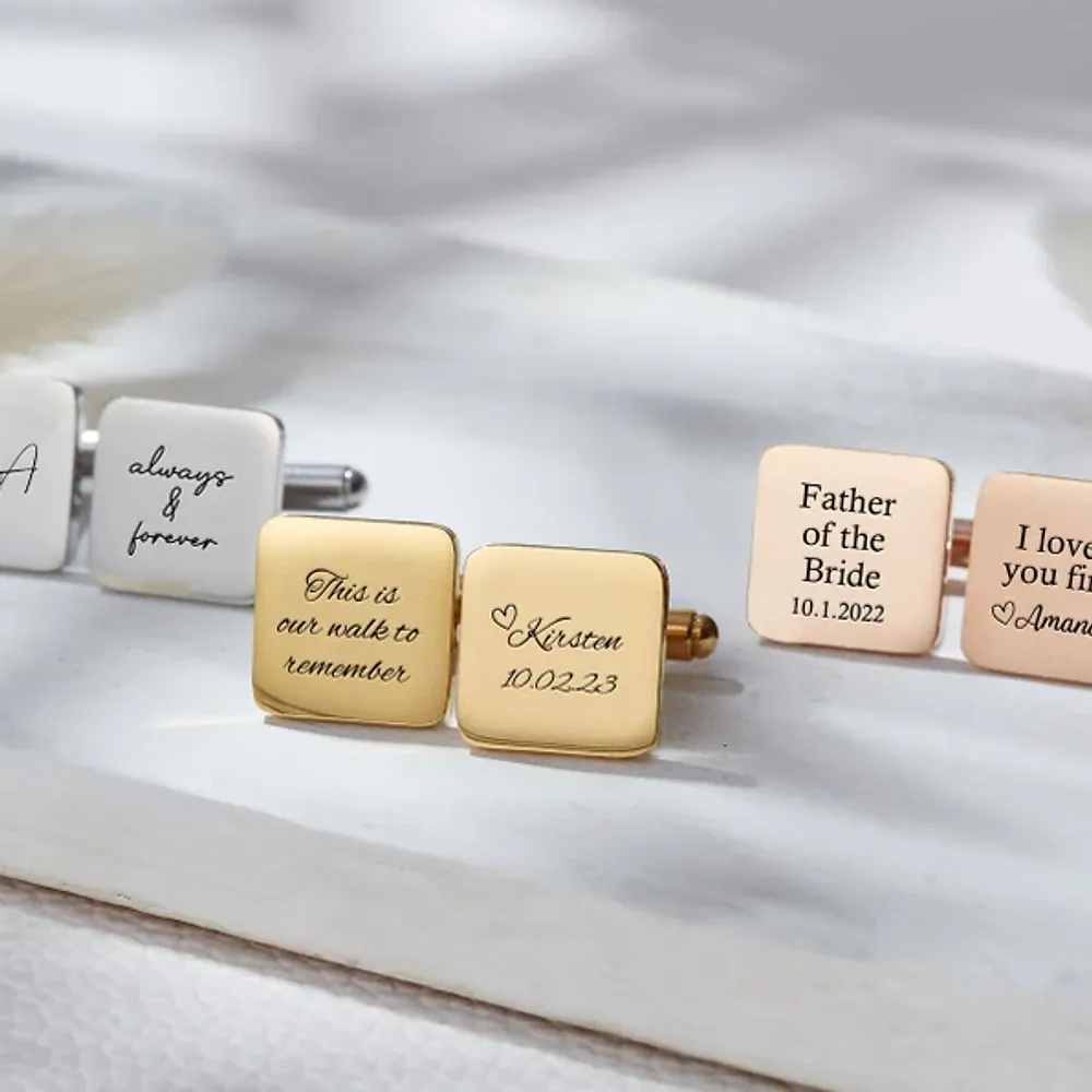 Silver 925 Personalised Engraved Square Shape Cufflink - FKJCFLSLU6280