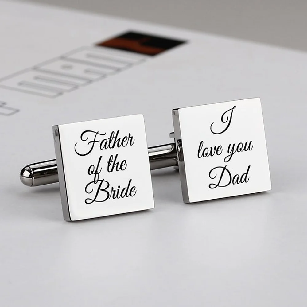 Silver 925 Personalised Engraved Square Shape Cufflink - FKJCFLSLU6280