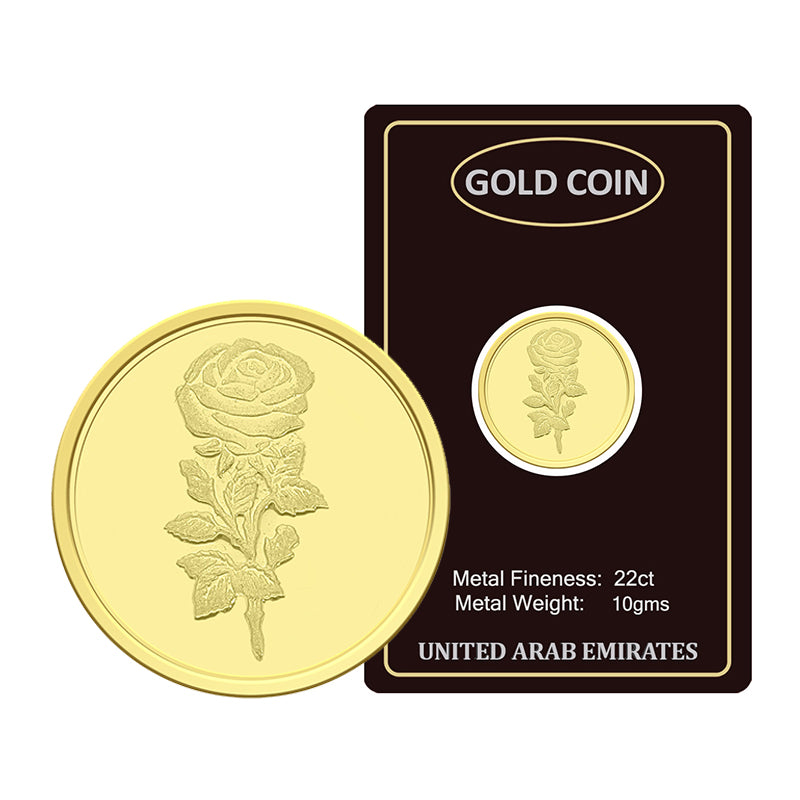 Gold 22KT Flower Design 10 Grams Coin - FKJCON22K2302