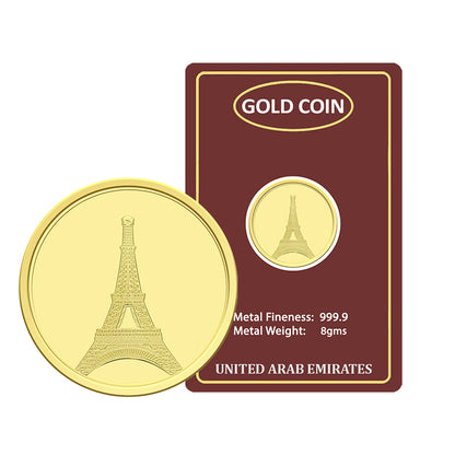 Gold 8 Grams Eiffel Tower Coin 24KT 999.9 Purity - FKJCON24K2279