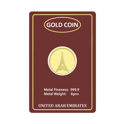 Gold 8 Grams Eiffel Tower Coin 24KT 999.9 Purity - FKJCON24K2279