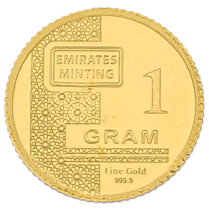 عملة ذهبية من دار سك العملة الإماراتية، وزنها غرام واحد، بتصميم جمل ونخلة، عيار 999.9 - FKJCON24K2366