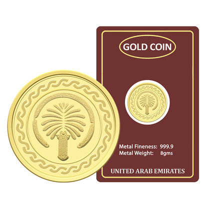 Gold 8 Gram Dubai Palm Coin 24KT 999.9 Purity - FKJCON24KU4014