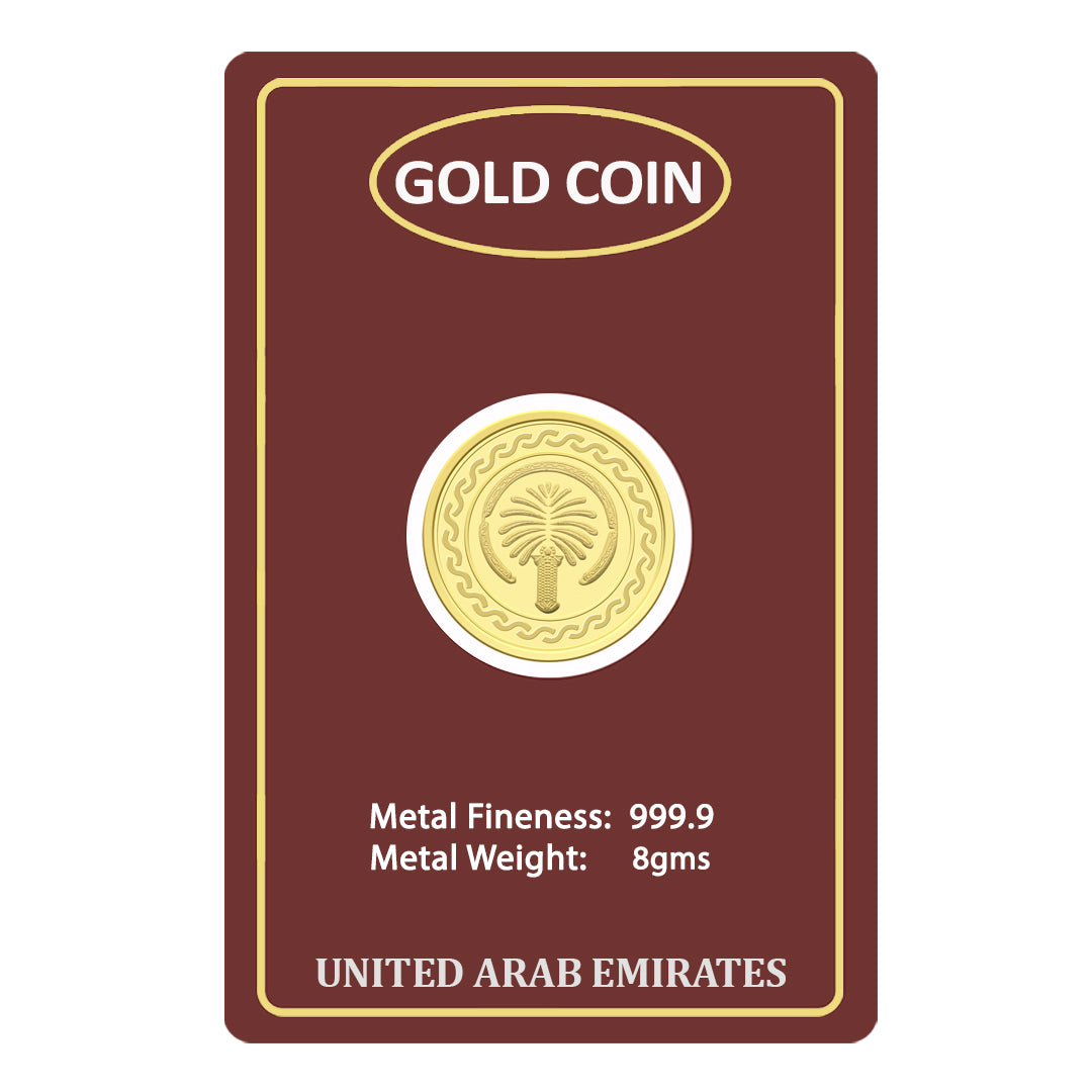 Gold 8 Gram Dubai Palm Coin 24KT 999.9 Purity - FKJCON24KU4014