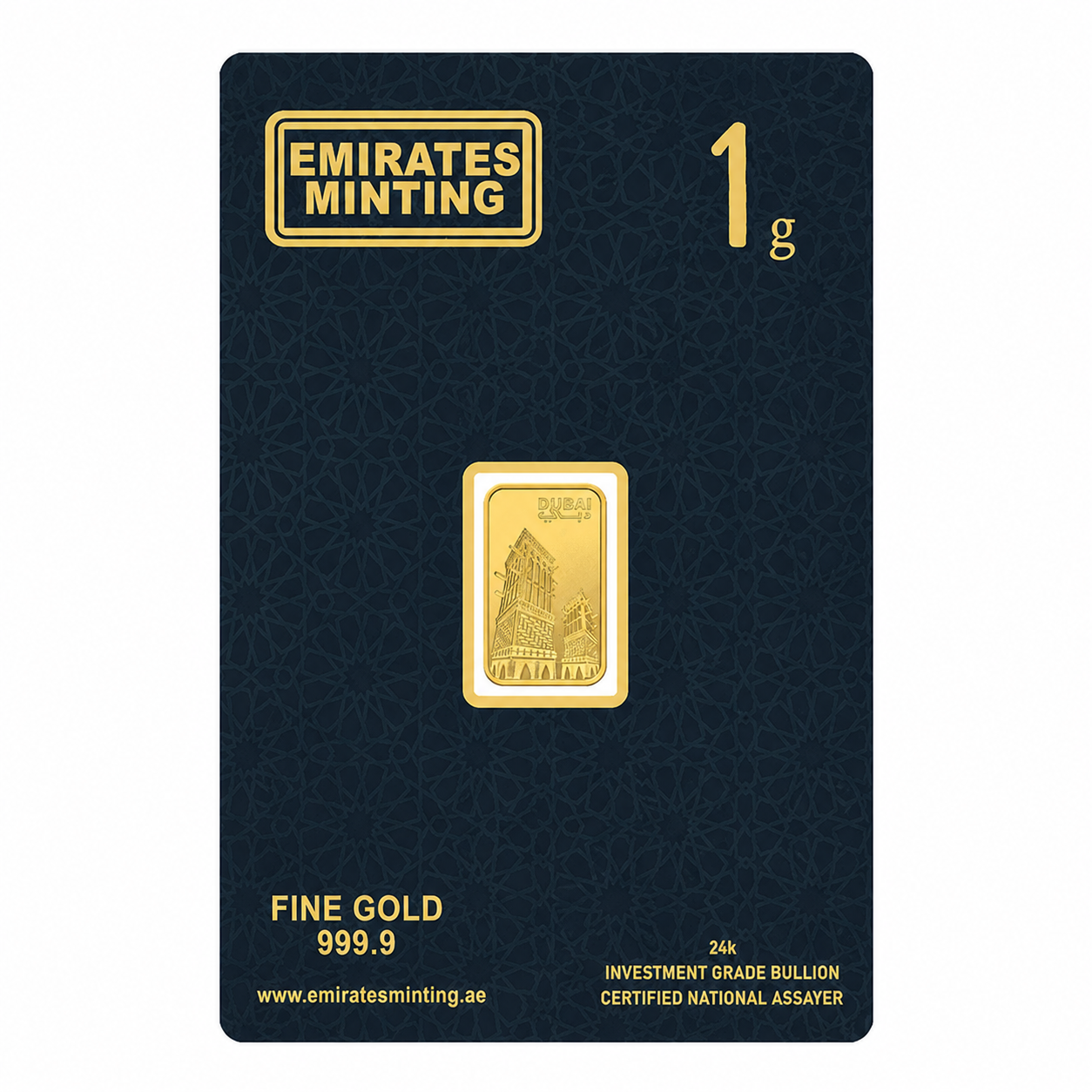 Emirates Minting 1 Gram UAE Heritage Building Gold Bar 999.9 Purity - FKJGBR24K2325