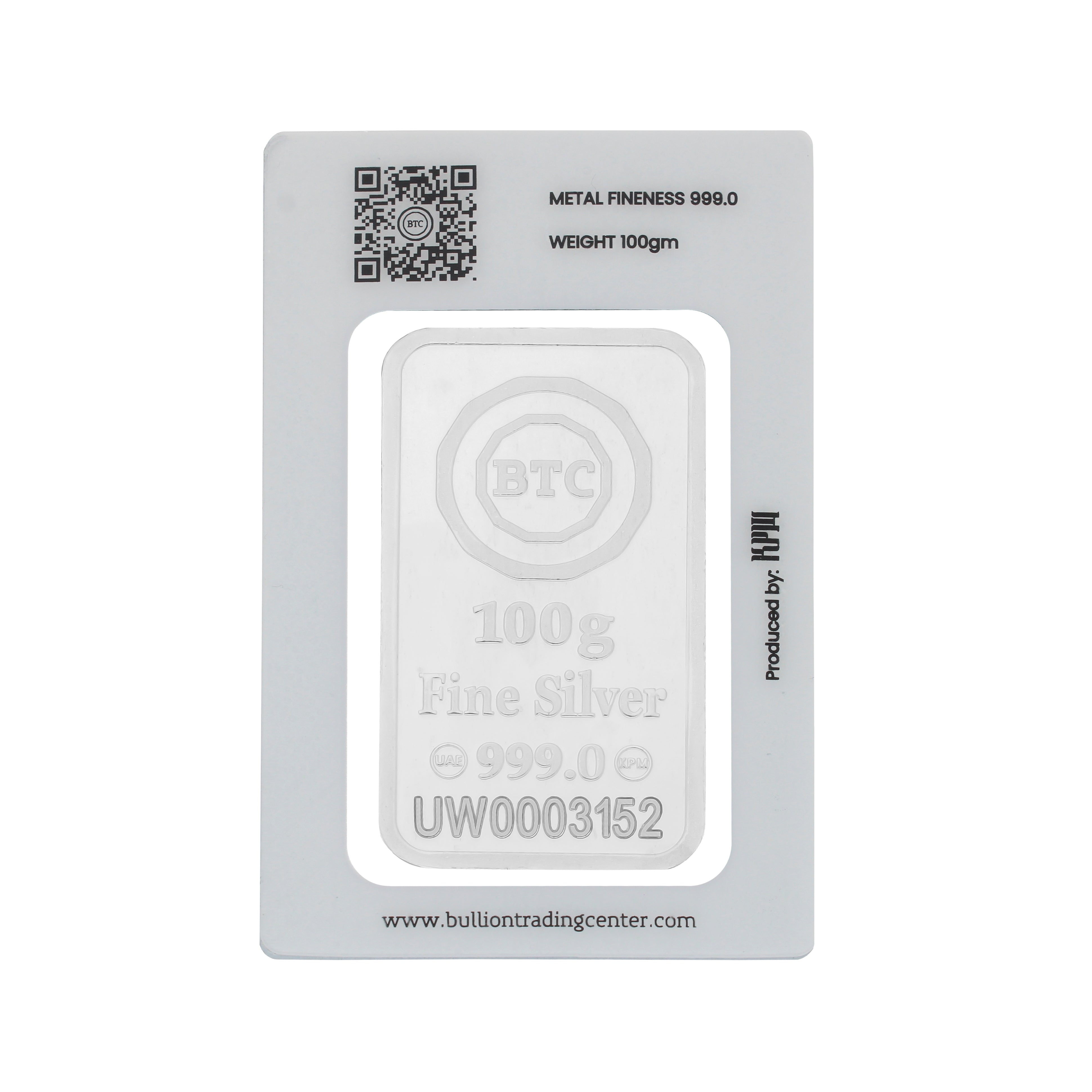 BTC 100 Grams Silver Bar - FKJGBRSL6629
