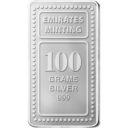 Emirates Minting 100 Grams 999.0 Purity Silver Bar - FKJGBRSL6824