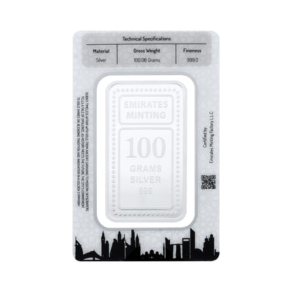 Emirates Minting 100 Grams 999.0 Purity Silver Bar - FKJGBRSL6824