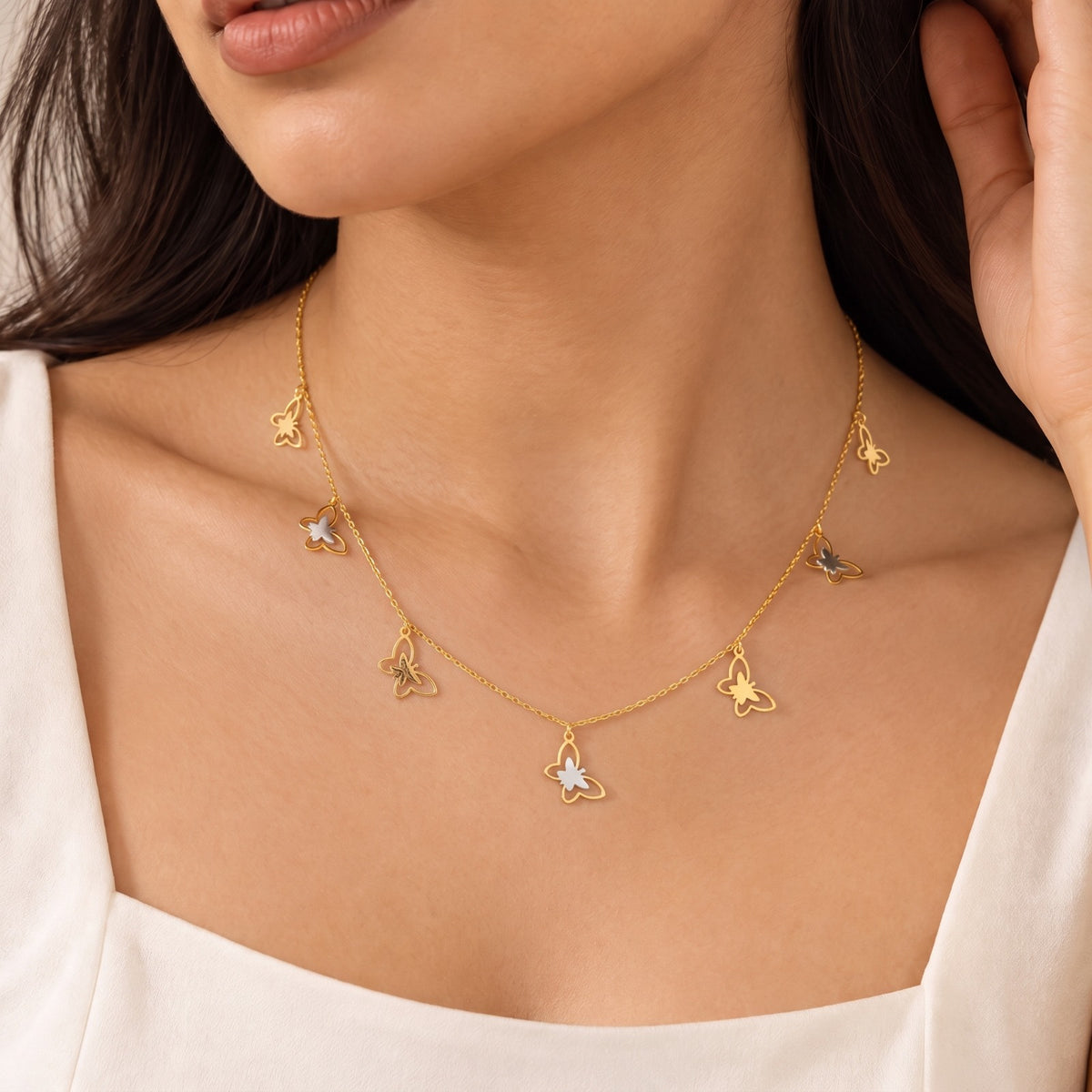 Gold Butterfly Charms Necklace 22KT - FKJNKL22KU6666