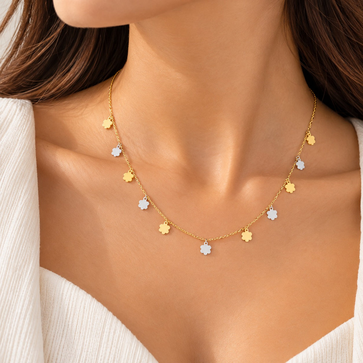 Gold Flower Charms Necklace 22KT - FKJNKL22KU6668