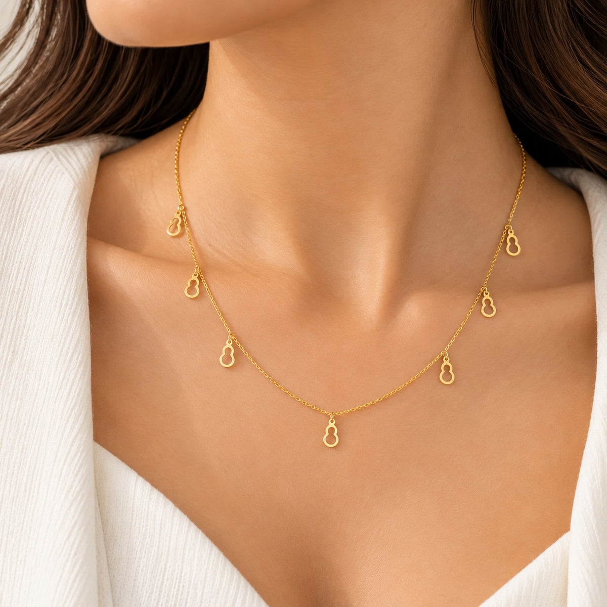 Gold Bottle Gourd Charms Necklace 22KT - FKJNKL22KU6670
