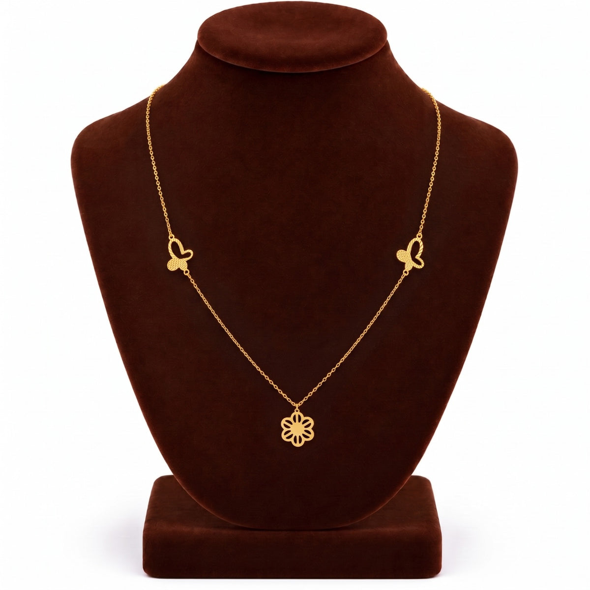 Gold Flower & Butterfly Necklace 22KT - FKJNKL22KU6674