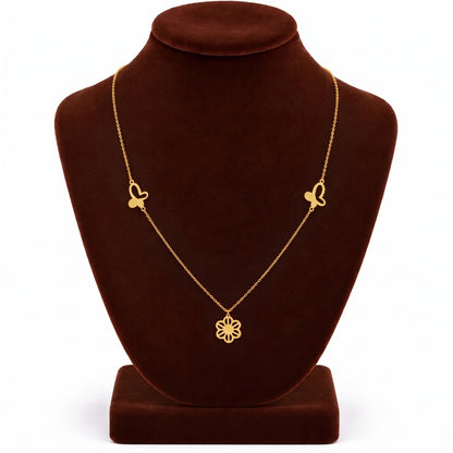 Gold Flower & Butterfly Necklace 22KT - FKJNKL22KU6674