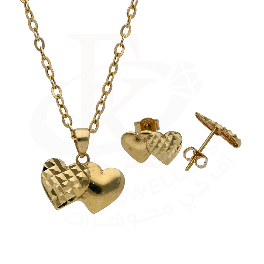 Gold Twin Heart Shaped Pendant Set 18KT - FKJNKLST18KU6470