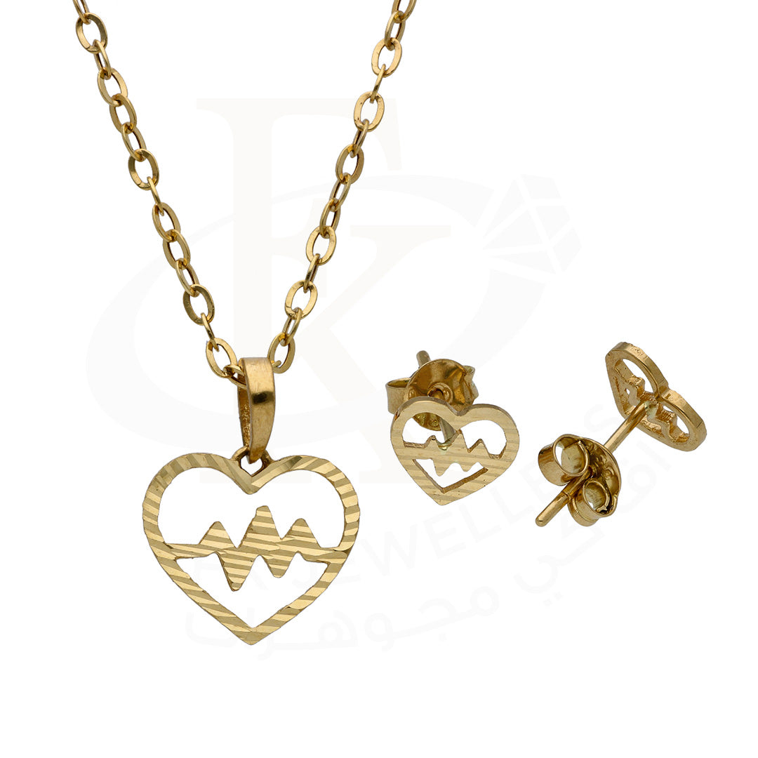 Gold Hollow Heart Shaped Pendant Set 18KT - FKJNKLST18KU6472