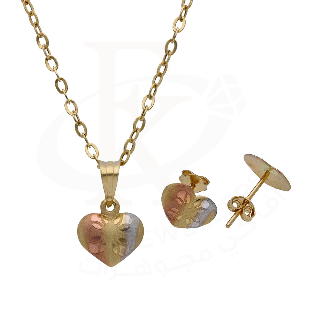 Gold Triple Toned Heart Shaped Pendant Set 18KT - FKJNKLST18KU6488