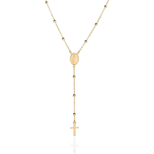 Gold Necklace (Beaded Cross Chain with Rosary Virgin Mary Pendant) 18KT - FKJNKL18K2088